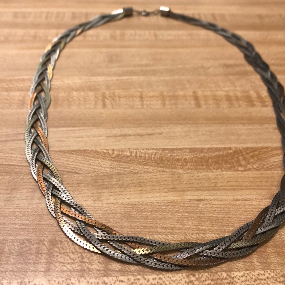 Vintage Multi-Metal Braided Chain Necklace